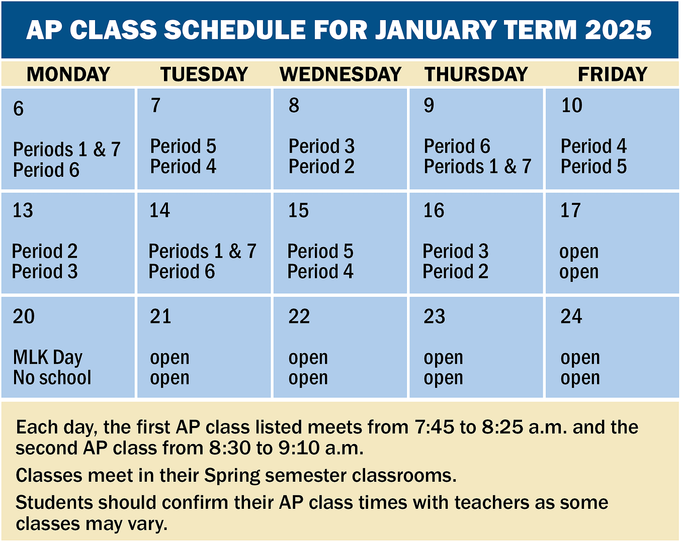 2025 JTerm AP Schedule University High School