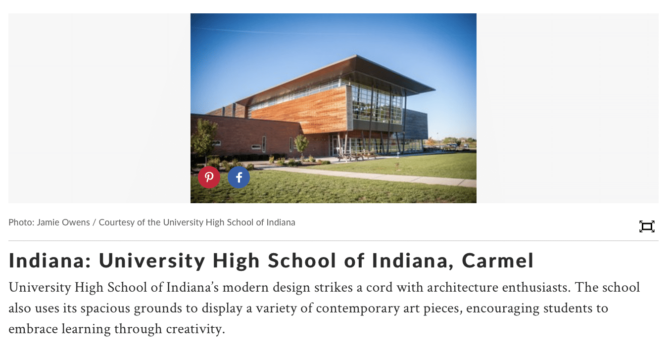 UHS Named Indiana's Most Beautiful Private High School for 2018