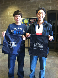 Giancarlo and Santiago, two Guatemalan students who studied at UHS in 2012, pose with their Trailblazer gear.
